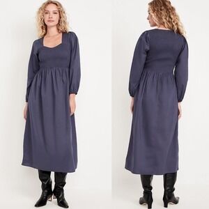 Old Navy Blue Smocked Maxi Dress Womens Sz XL Cotton Form 2024 Pockets Long NEW